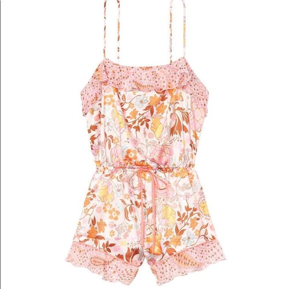Extra Small Peach Victoria’s Secret Flounce Floral Romper Sheer Polka Dot Ruffle - Picture 3 of 3